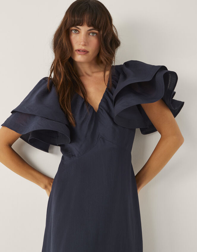 Patricia Ruffle Sleeve Midi Dress, Blue (NAVY), large