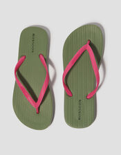 Lea Contrast Flip Flops, Green (KHAKI), large