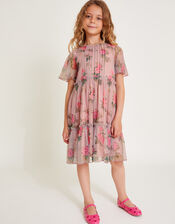 Guilia Flutter Sleeve Floral Tulle Dress, Pink (PINK), large