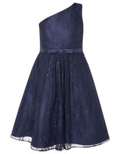 Lace One-Shoulder Prom Dress, Blue (NAVY), large
