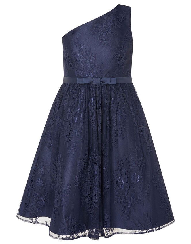 Lace One-Shoulder Prom Dress, Blue (NAVY), large