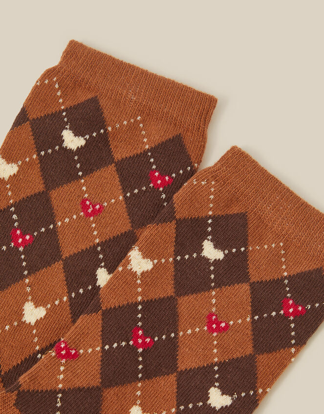 Argyle Heart Socks, Brown (BROWN), large