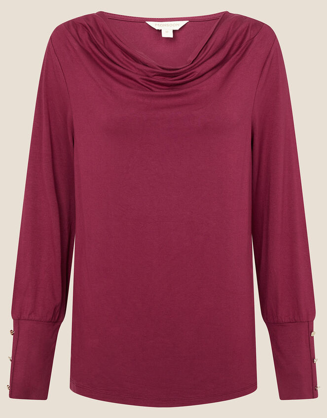 Carley Cowl Neck Top, Red (BERRY), large