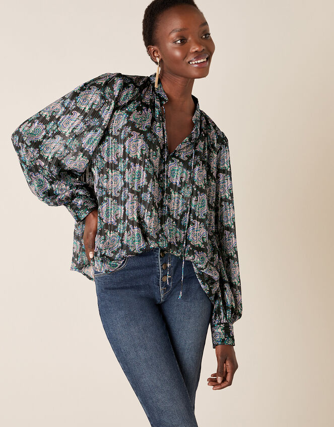 Paisley Print Blouse, Blue (NAVY), large
