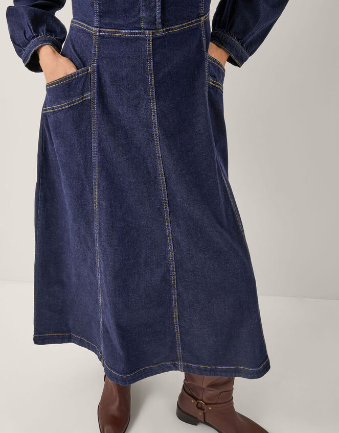 Vivian Button Denim Midi Dress Blue