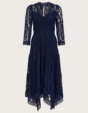 Ellen Lace Hanky Hem Dress, Blue (NAVY), large