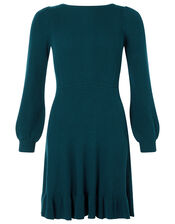 Peplum Hem Knit Dress, Teal (TEAL), large