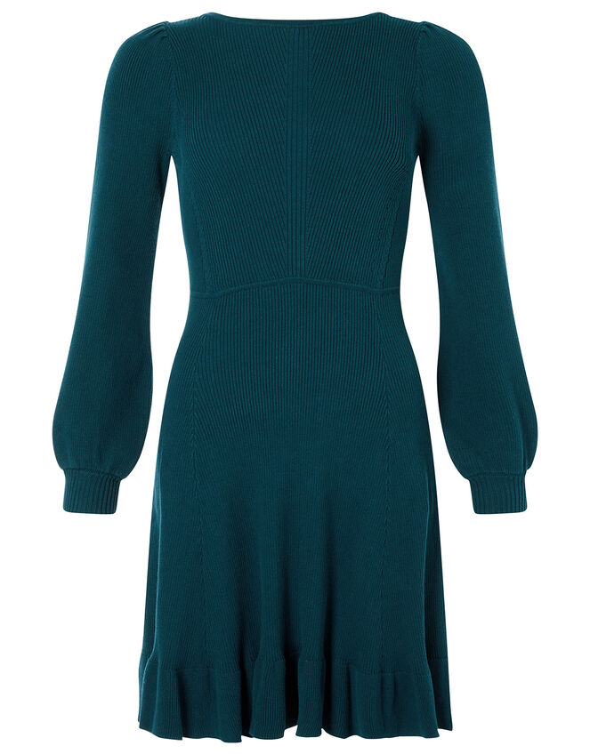 Peplum Hem Knit Dress, Teal (TEAL), large