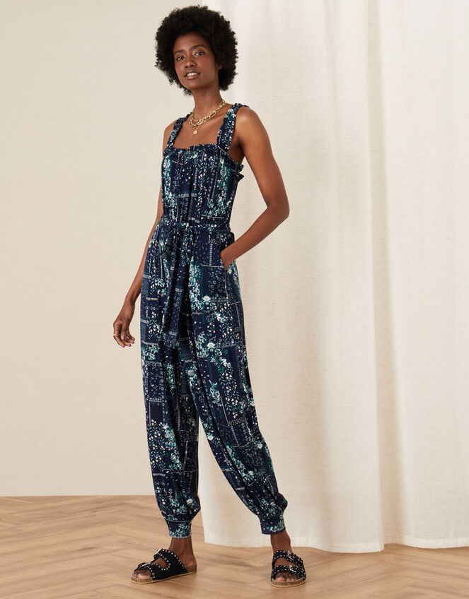 Printed Jersey Hareem Jumpsuit, Blue (NAVY), large