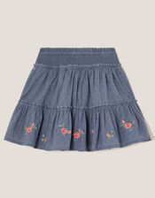 Floral Embroidered Rara Skirt, Blue (BLUE), large