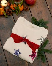 Sequin Star Knit Jumper, Ivory (IVORY), large