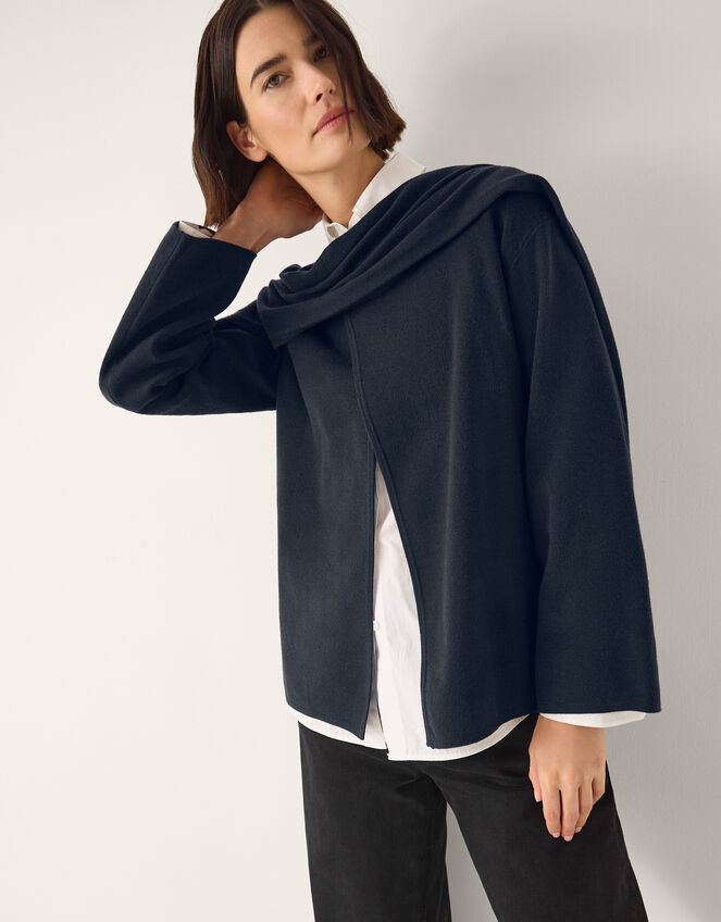 Simmi Asymmetrical Scarf Cardigan Blue