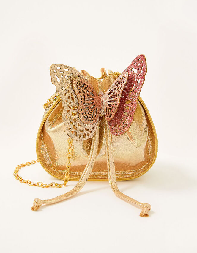 Glitter Butterfly Drawstring Pouch Bag, , large