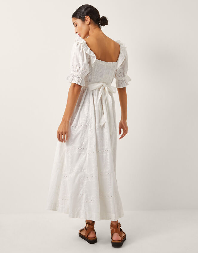 The India Edit Matilda Puff Sleeve Broderie Midi Dress, White (WHITE), large