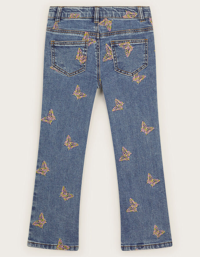 Fine Blue Butterfly Embroidered High Waist Flared Jeans Spring