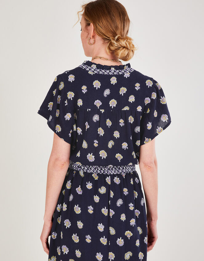 Floral Print Shell Top in Sustainable Cotton, Blue (NAVY), large