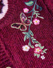 Floral Embroidered Cardigan, Red (BURGUNDY), large