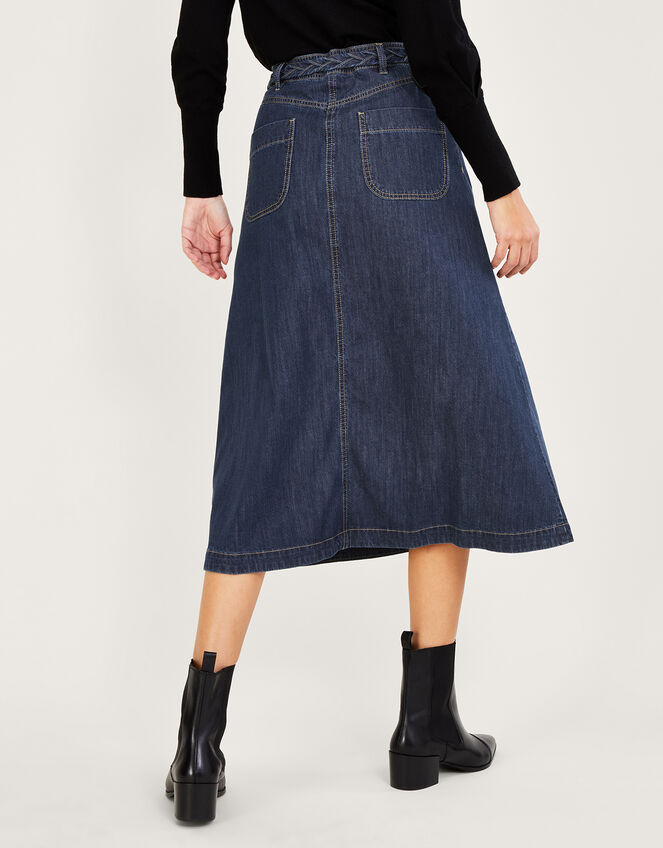 Plait Pocket Denim Midi Skirt in Sustainable Cotton Blue | Skirts ...