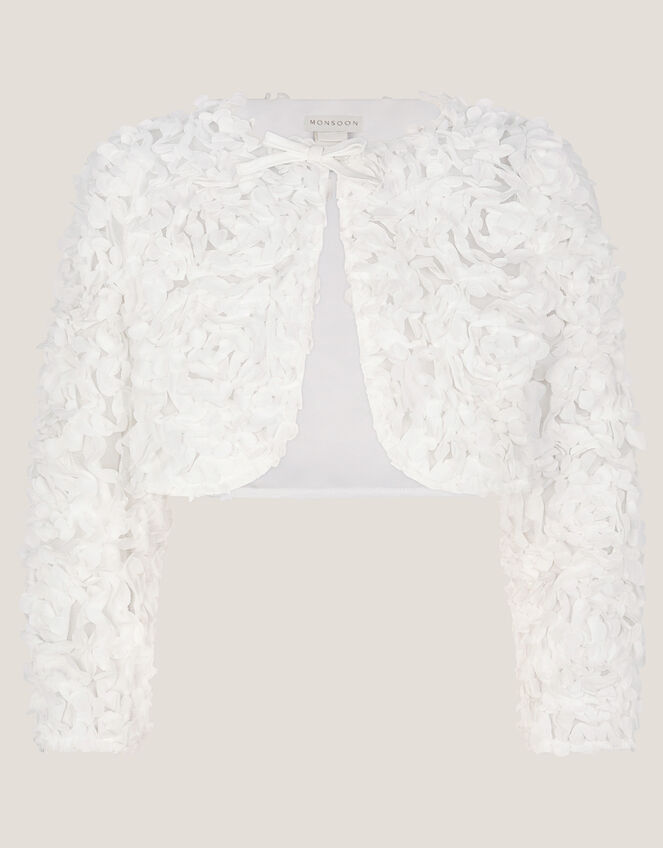 Appliqué Rose Cropped Jacket, Ivory (IVORY), large