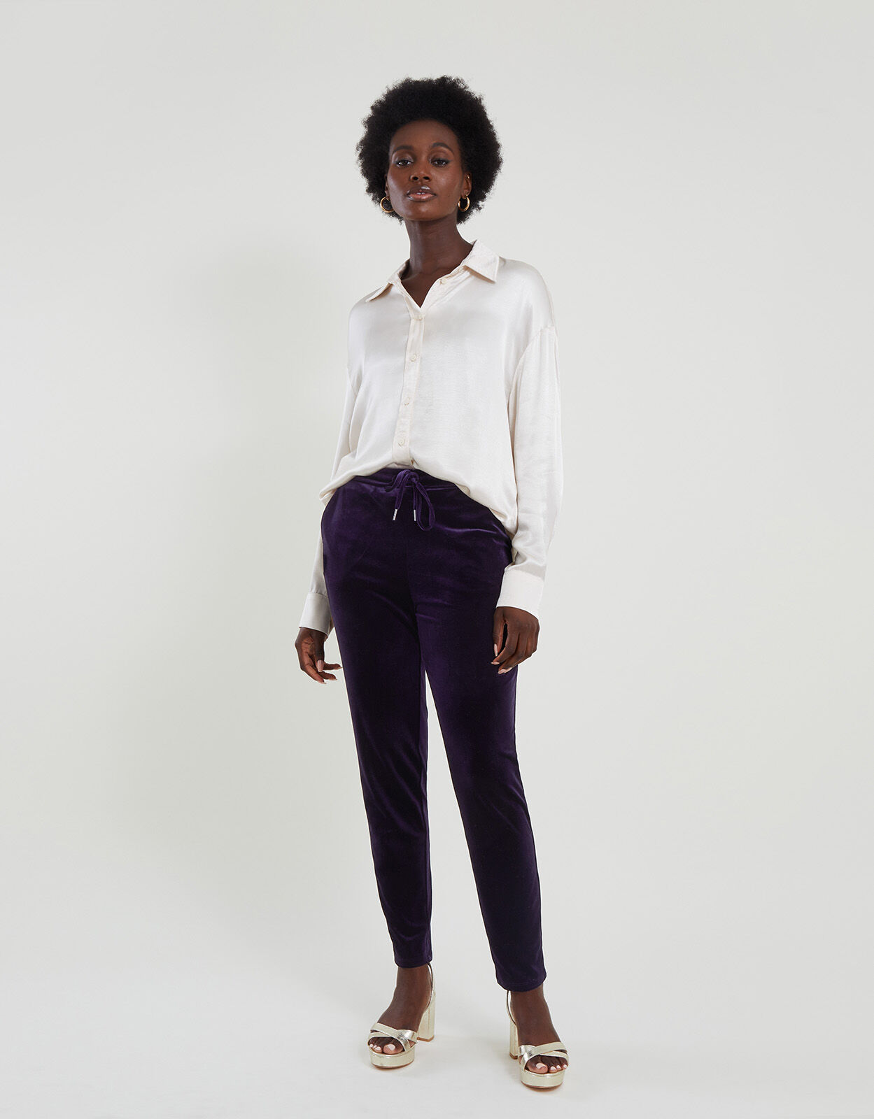 Purple velvet trousers clearance