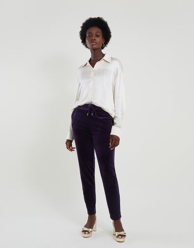 Velvet Tapered Trousers , Purple (PURPLE), large