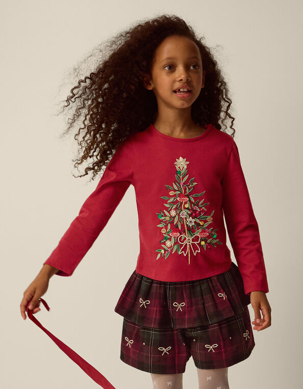 Christmas Tree Top & Tartan Skort Set, Red (RED), large