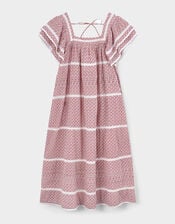 East Alina Hand-Screen Printed Floral Lace Insert Dress, Pink (PINK), large