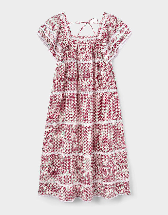 East Alina Hand-Screen Printed Floral Lace Insert Dress, Pink (PINK), large