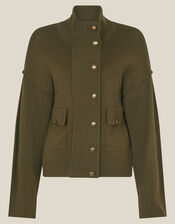Naya High Neck Knitted Jacket, Green (KHAKI), large