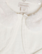 Super-Soft Faux Fur Collar Cardigan, Ivory (IVORY), large