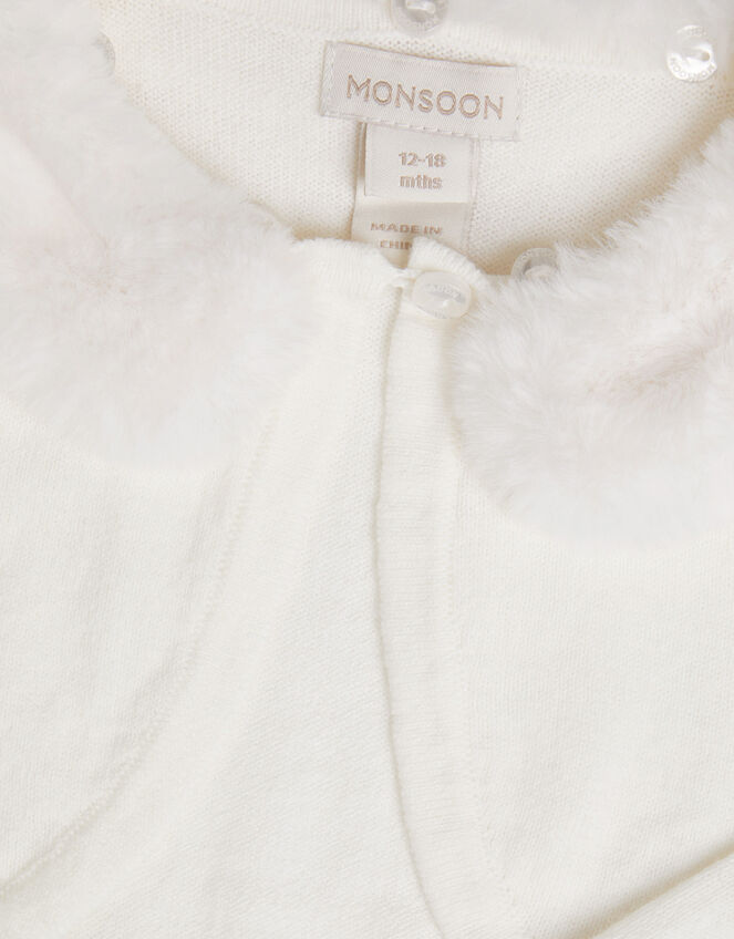 Super-Soft Faux Fur Collar Cardigan, Ivory (IVORY), large