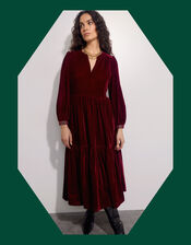 East Velvet Tiered Dress, Red (RED), large