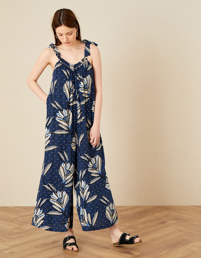 Zola Floral Wide Leg Jumpsuit, Blue (NAVY), large