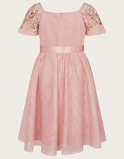 Embellished Sequin Flutter Sleeve Dress, Pink (DUSKY PINK), large