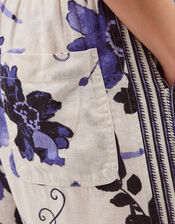 Nicolette Floral Linen Blend Wide Leg Trousers, Blue (BLUE), large