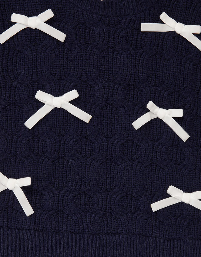 Bow Knit 2-in-1 Check Dress, Blue (NAVY), large