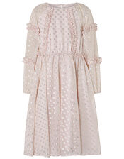 Vienne Pink Metallic Spot Chiffon Dress, Pink (PINK), large