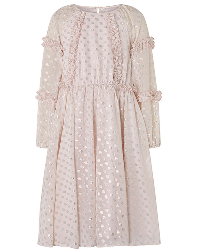 Vienne Pink Metallic Spot Chiffon Dress, Pink (PINK), large
