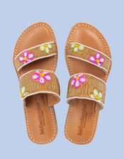 Laidback London Roman Flower Beaded Leather Sandals, Gold (GOLD), large