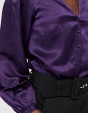 Violet Tie Neck Blouse in Silk Blend, Purple (PURPLE), large