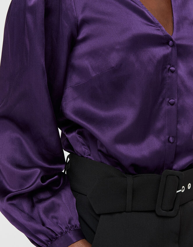 Violet Tie Neck Blouse in Silk Blend, Purple (PURPLE), large