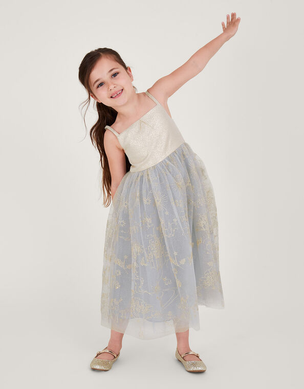 Land of Wonder Fairytale Embroidered Jacquard Dress, Grey (GREY), large