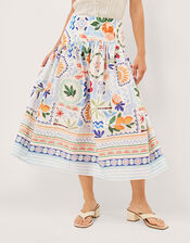 Monsoon x Charlie Taylor Printed Midi Skirt, White (WHITE), large