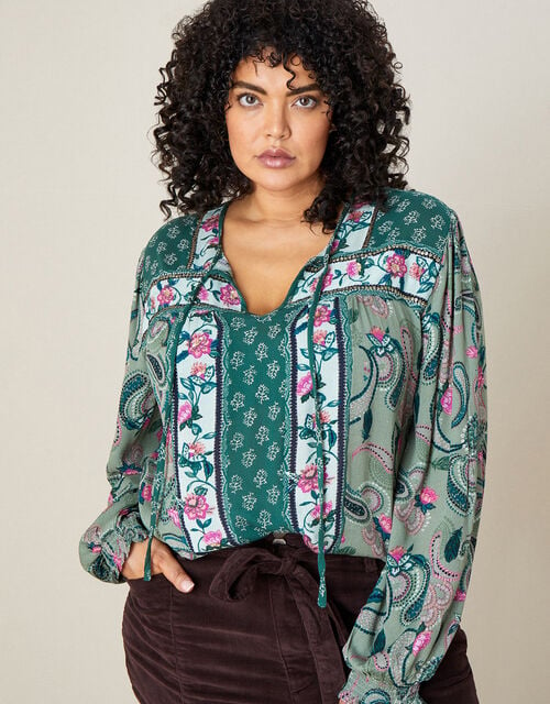 Harnie Patch Printed Blouse, Green (GREEN), large