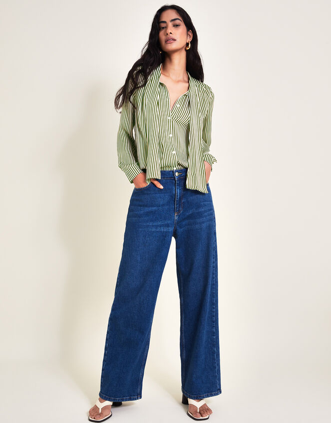 Sasha Stripe Satin Blouse, Green (GREEN), large