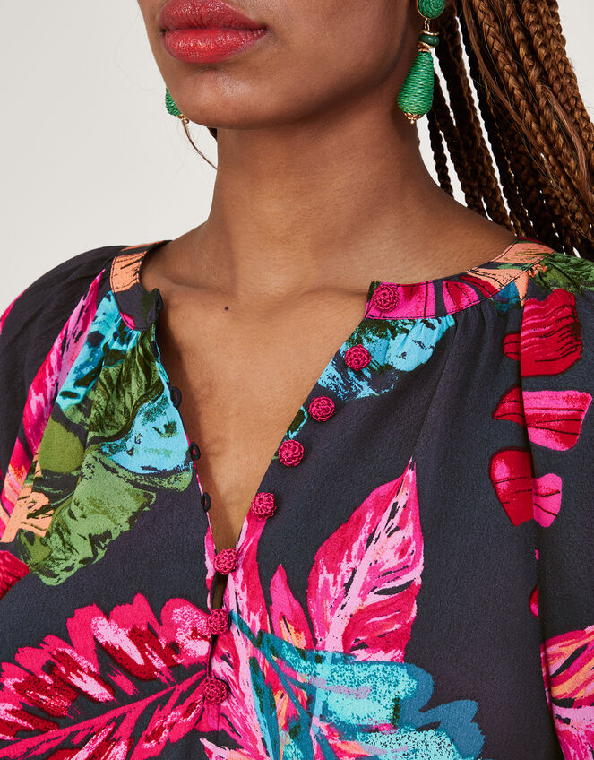 Bria Palm Print Blouse, Blue (MIDNIGHT), large