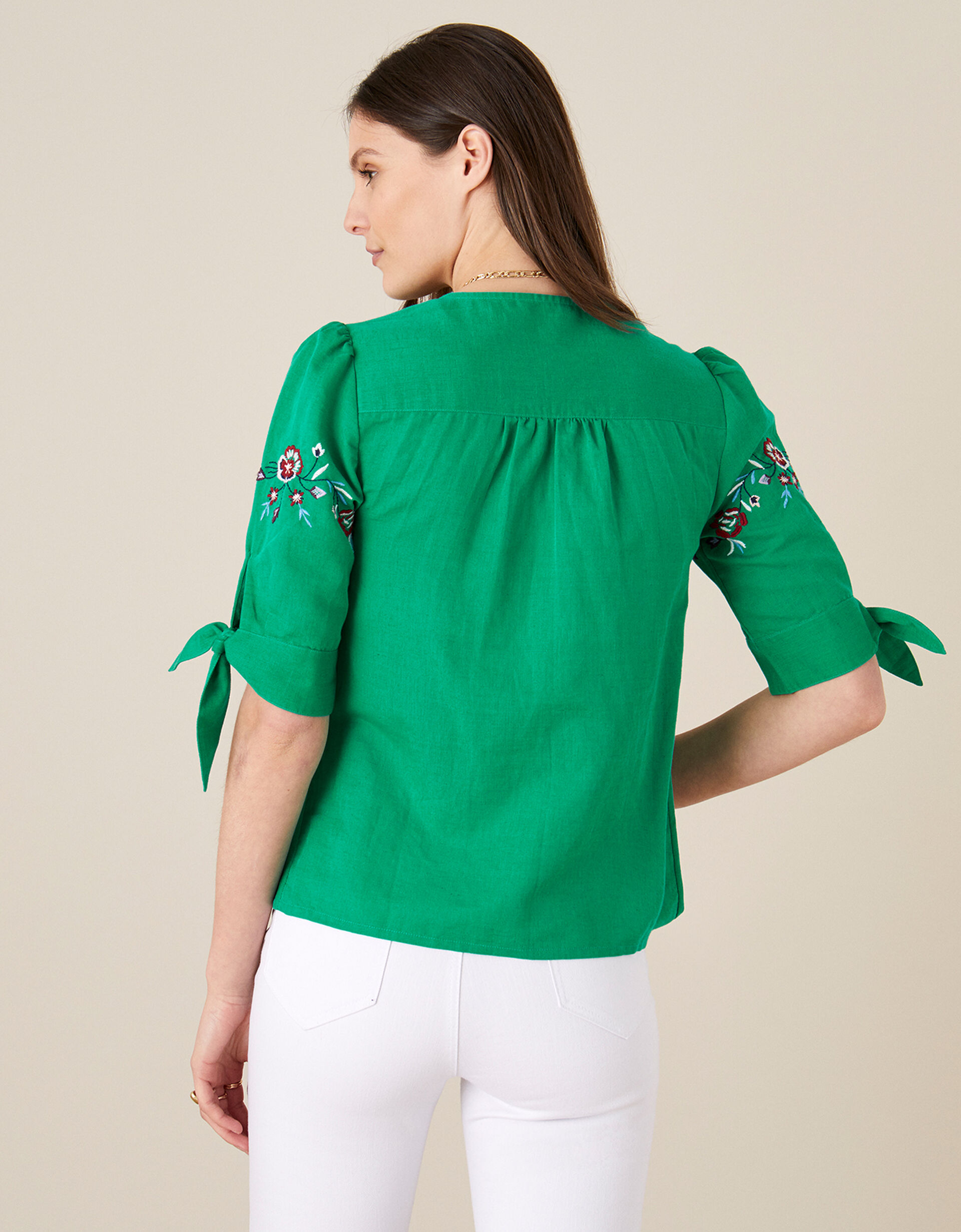 Women's Sea Green Floral Embroidered Cotton Top