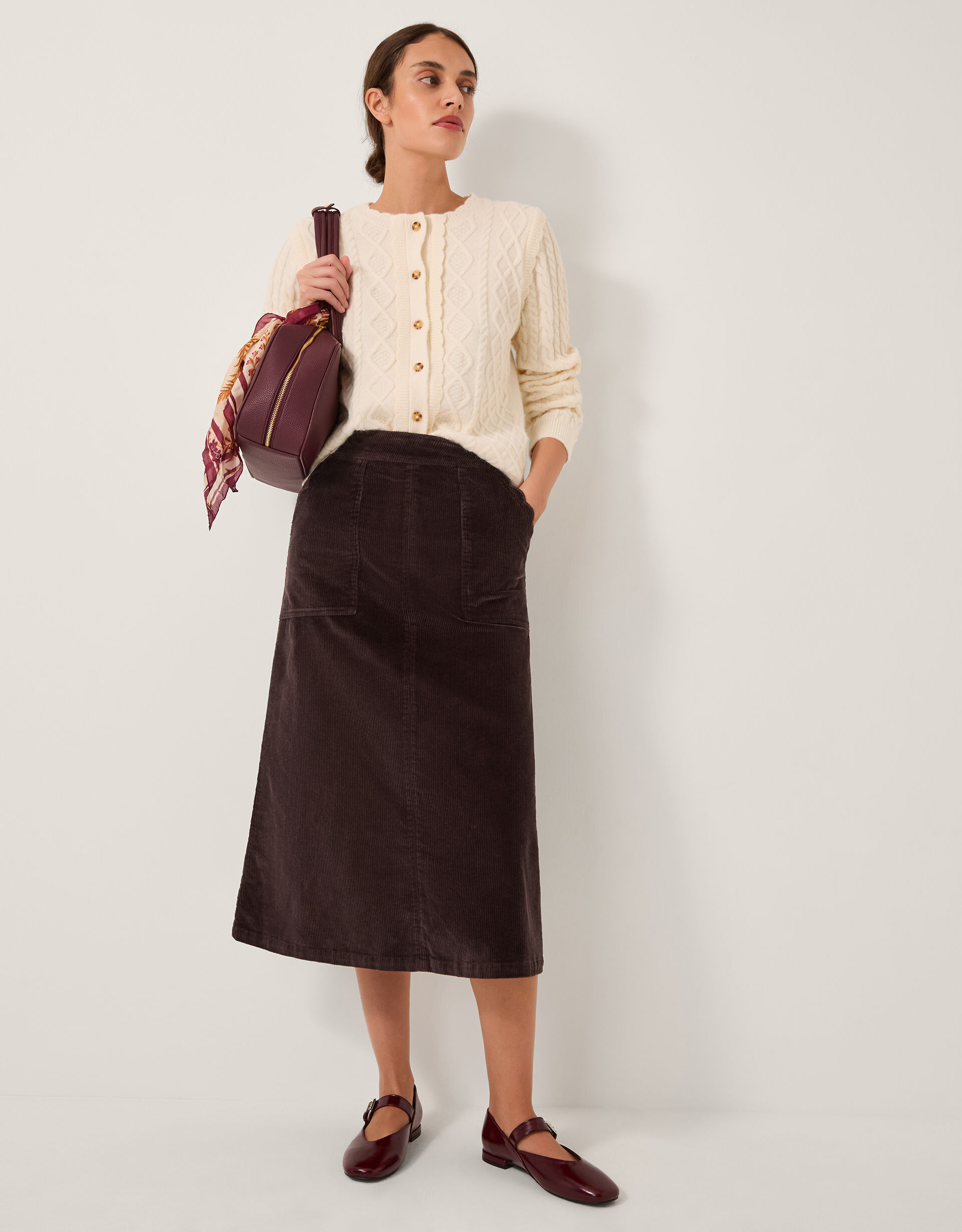 Malika Corduroy Midi Skirt Brown