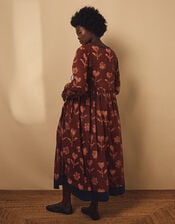 East Zena Hand-Batik Midi Wrap Dress, Brown (BROWN), large