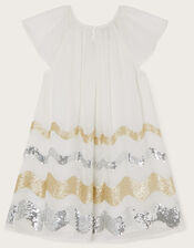 Disco Sequin Wave Dress, White (WHITE), large